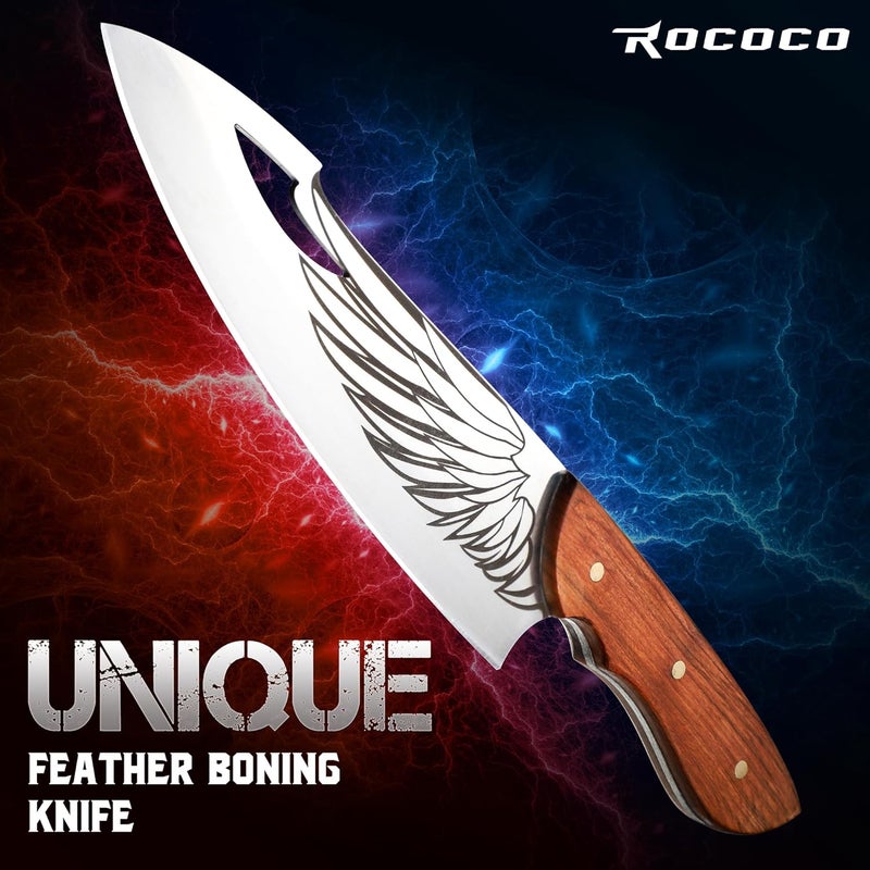 ROCOCO Feather Viking Boning Knife - Cleaver Knife for Meat Cutting Stainless Steel Birthday Gift Men 8.4" - Image 2